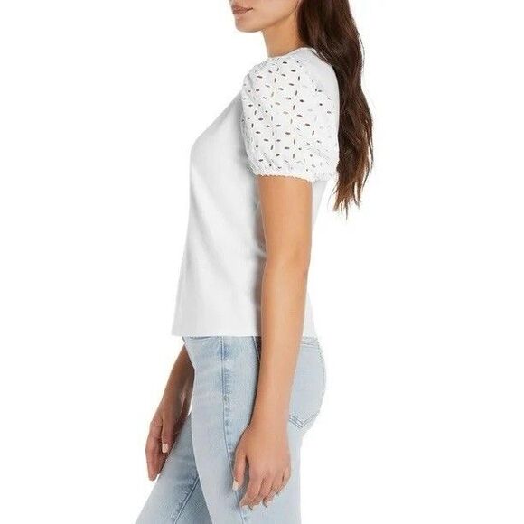 New Express Women's Spring Top Size Small White Puff Lace Sleeves - Picture 3 of 8